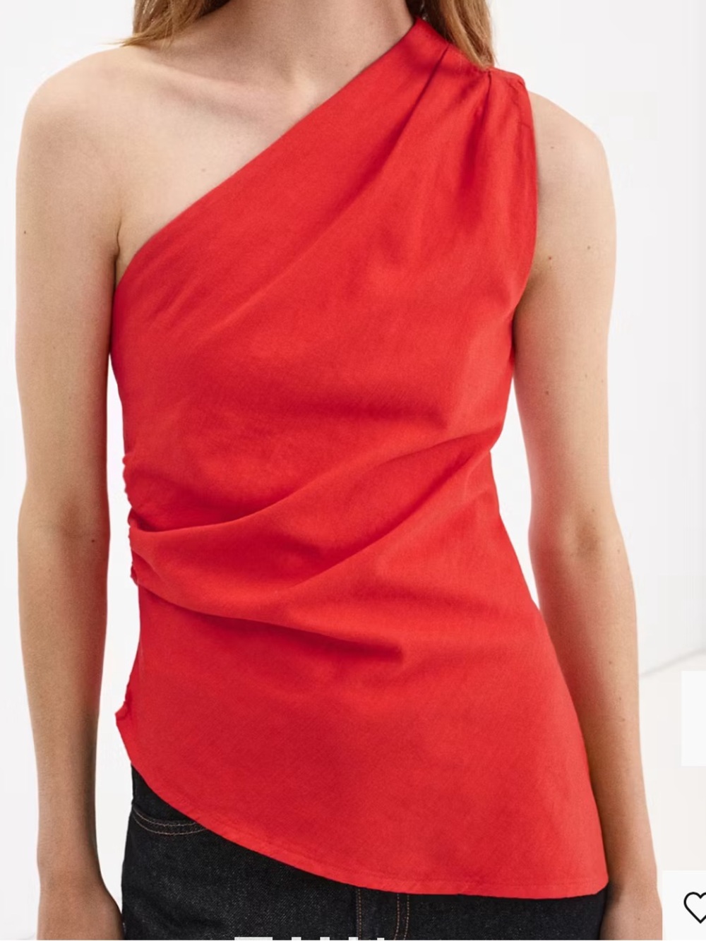 Mango One-Shoulder Bright Red ASYMMETRIC TOP WITH DRAPED DETAIL